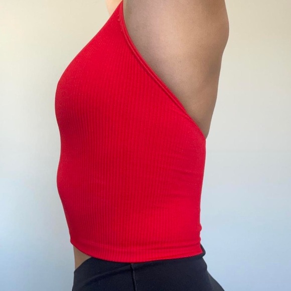 Urban Outfitters Out From Under Red Rib Knit Seamless Backless Halter Tank Top - Picture 4 of 7